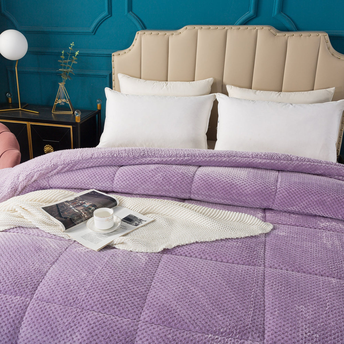Kasentex Reversible All-Season Plush Comforter Set Twin/Queen/King - Warm Plush Bedding for Winter