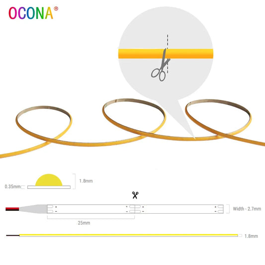 3mm Ultra Thin DC 12V Colorful COB LED Strip Lights for Home Decor DIY Blue/Pink/Red/Purple High Density LED Tape Colour