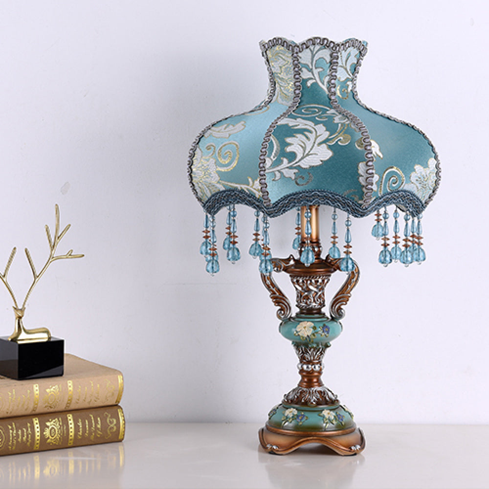 Victorian Floral Table Lamp – Lace Lampshade & Beaded Fringe, Antique Bedside Night Light