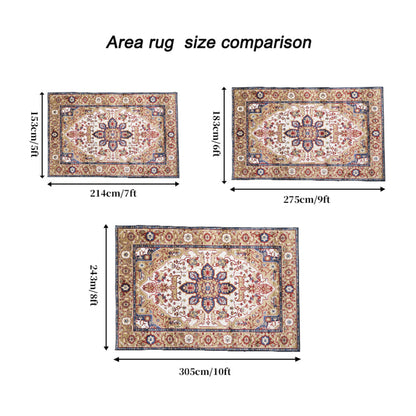 6×9 Vintage Bohemian Persian Area Rug | Washable Non-Slip Floral Design in Blue & Gold — For Living Room, Bedroom & Kitchen
