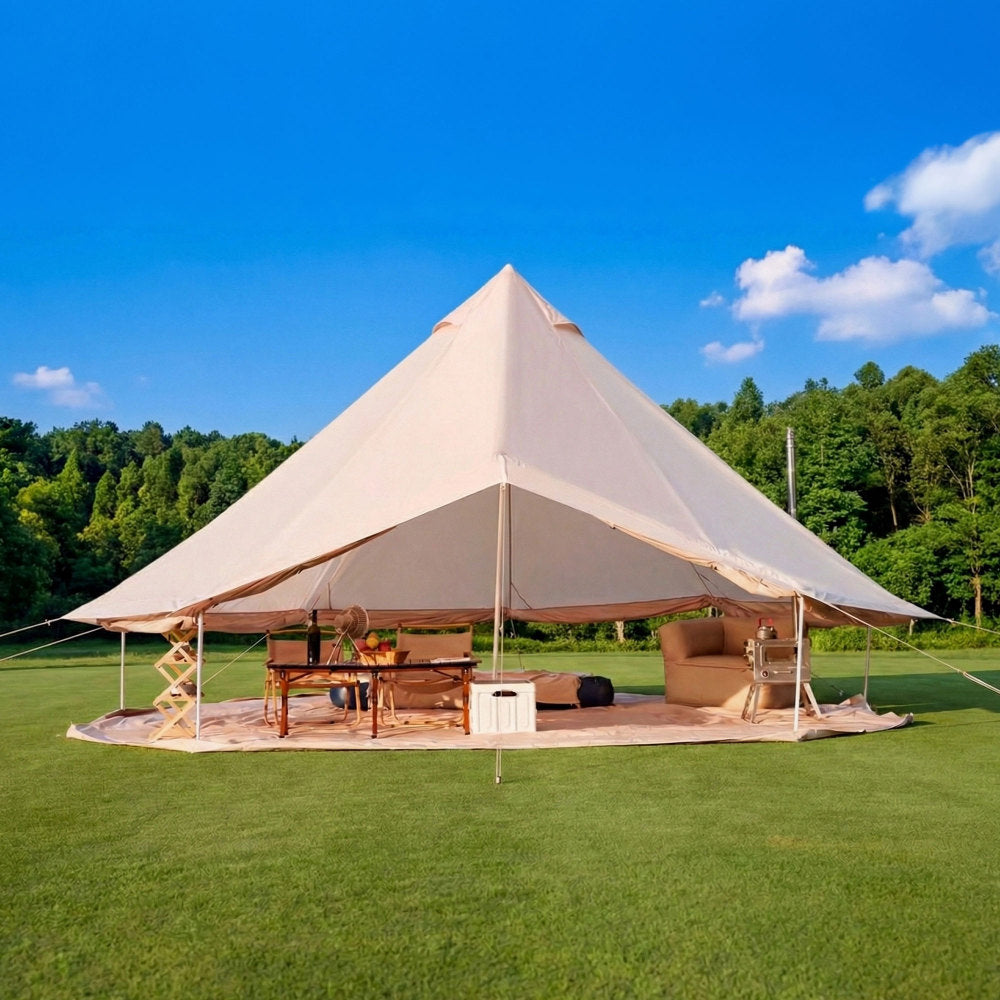 13.1FT 4-Season Bell Tent for 8 People | Glamping Yurt with Stove Jack, Roll-Up Walls & Mesh Ventilation — Green/Beige