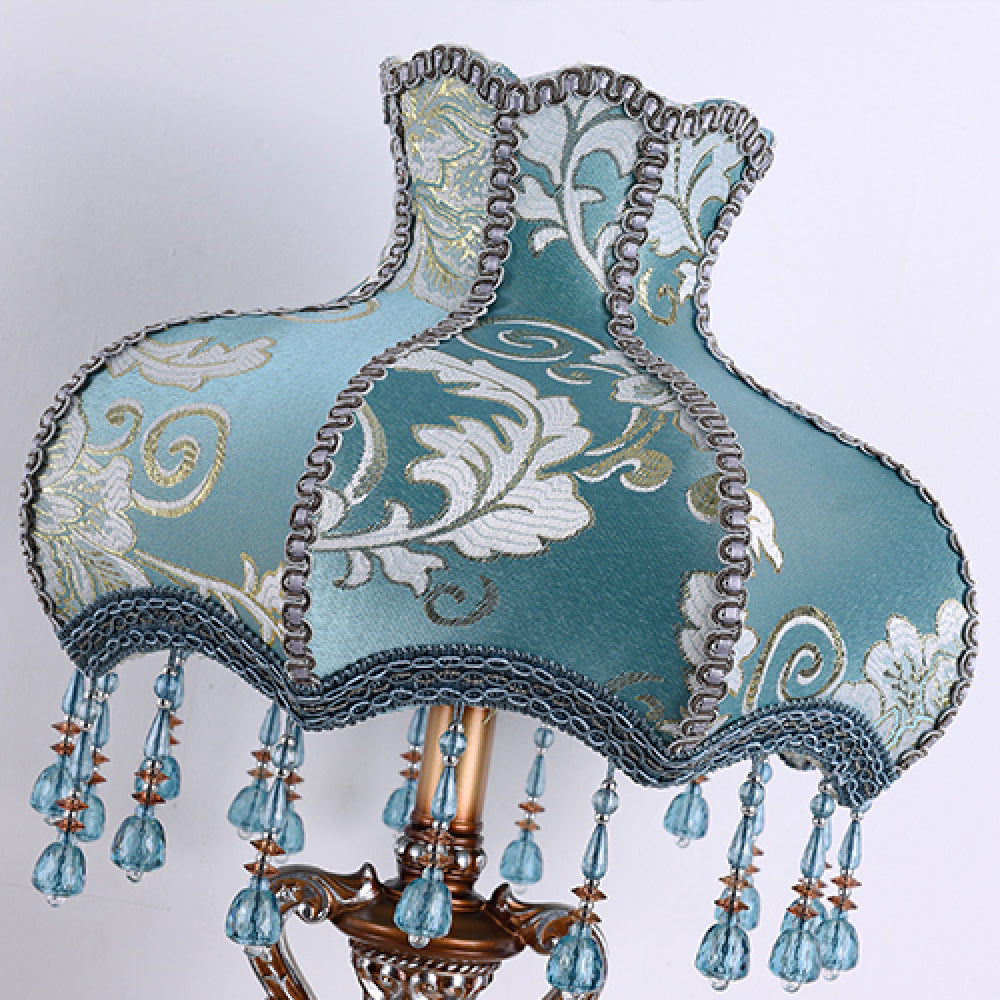Victorian Floral Table Lamp – Lace Lampshade & Beaded Fringe, Antique Bedside Night Light