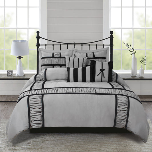 Closeout - 7 Piece Microfiber Ruffle and Patchwork Comforter Set