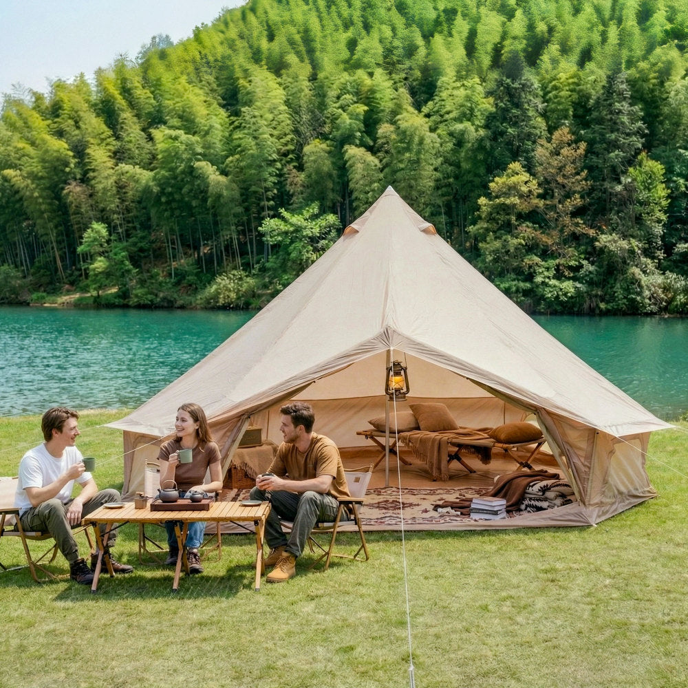 13.1FT 4-Season Bell Tent for 8 People | Glamping Yurt with Stove Jack, Roll-Up Walls & Mesh Ventilation — Green/Beige