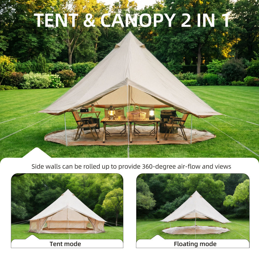 13.1FT 4-Season Bell Tent for 8 People | Glamping Yurt with Stove Jack, Roll-Up Walls & Mesh Ventilation — Green/Beige
