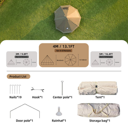 13.1FT 4-Season Bell Tent for 8 People | Glamping Yurt with Stove Jack, Roll-Up Walls & Mesh Ventilation — Green/Beige