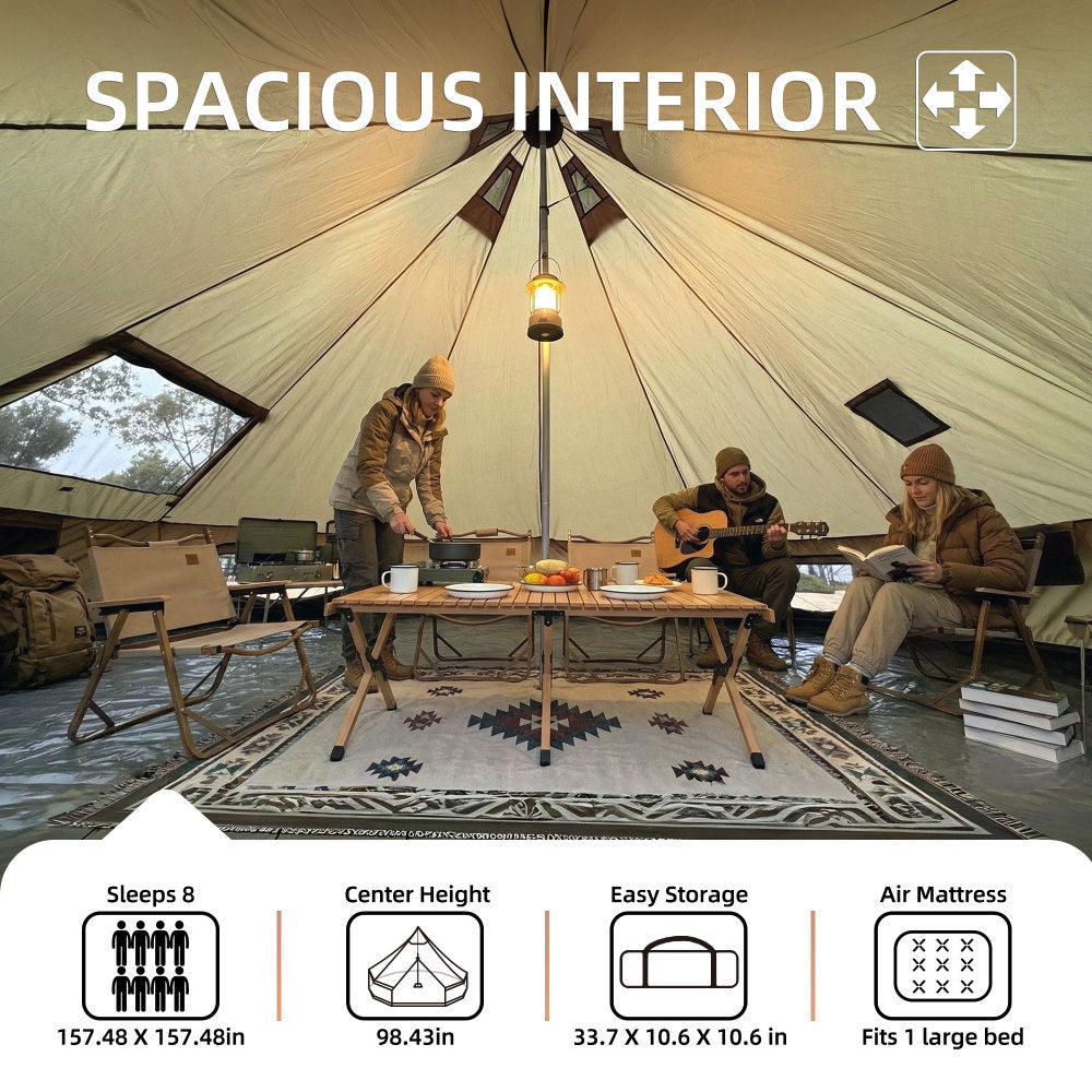 13.1FT 4-Season Bell Tent for 8 People | Glamping Yurt with Stove Jack, Roll-Up Walls & Mesh Ventilation — Green/Beige