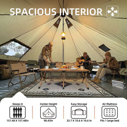 13.1FT 4-Season Bell Tent for 8 People | Glamping Yurt with Stove Jack, Roll-Up Walls & Mesh Ventilation — Green/Beige