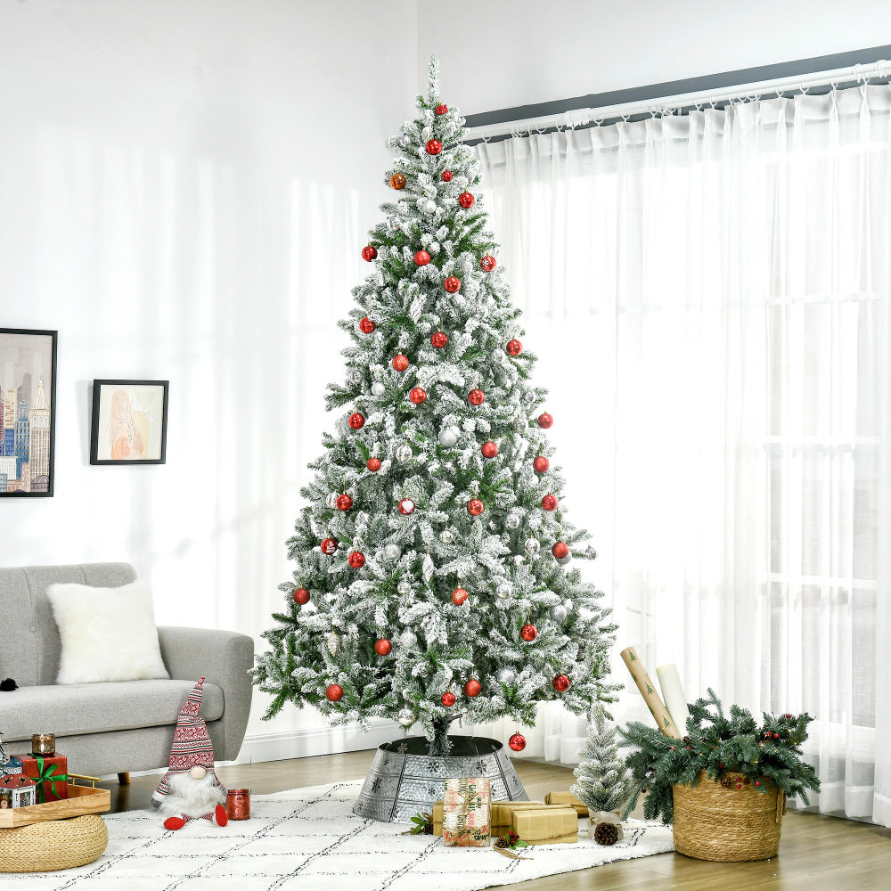 9 FT Snow Flocked Artificial Christmas Tree | Unlit Pine with Realistic Branches & Auto-Open Design — Green