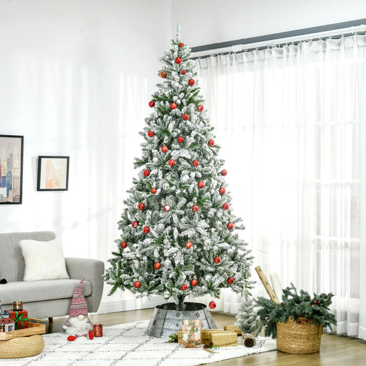 9 FT Snow Flocked Artificial Christmas Tree | Unlit Pine with Realistic Branches & Auto-Open Design — Green