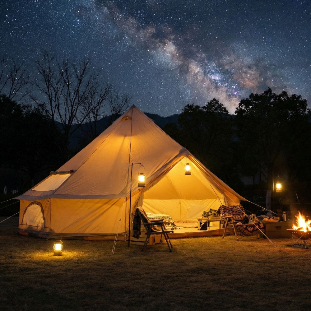 13.1FT 4-Season Bell Tent for 8 People | Glamping Yurt with Stove Jack, Roll-Up Walls & Mesh Ventilation — Green/Beige