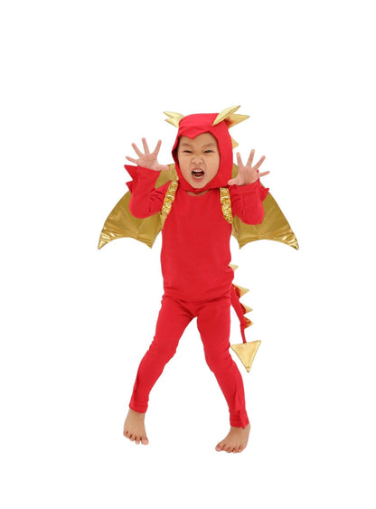 Sunfire Red Dragon with Gold Wings Costume for Kids – Handmade Fantasy Halloween Costume