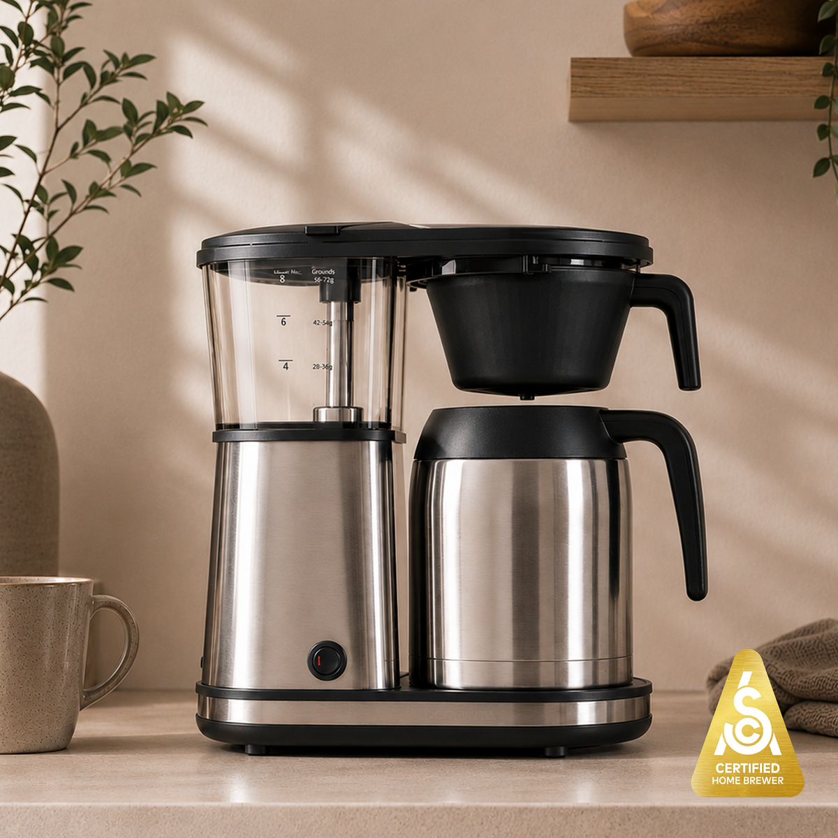 Connoisseur 8-Cup Drip Coffee Brewer One-Touch with Thermal Carafe and Hanging Basket - SCA Certified Home Brewer