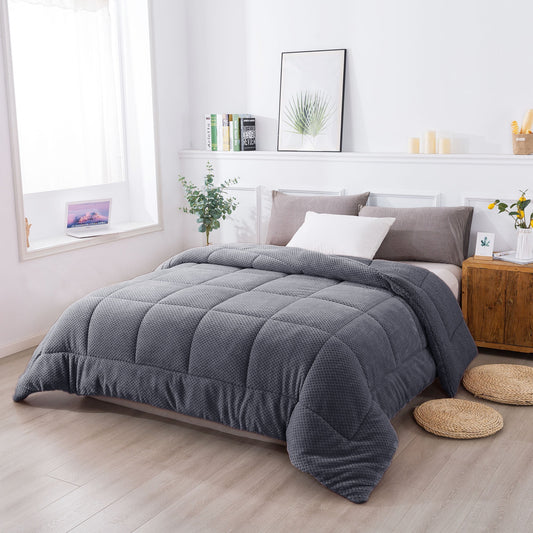 Kasentex Reversible All-Season Plush Comforter Set Twin/Queen/King - Warm Plush Bedding for Winter