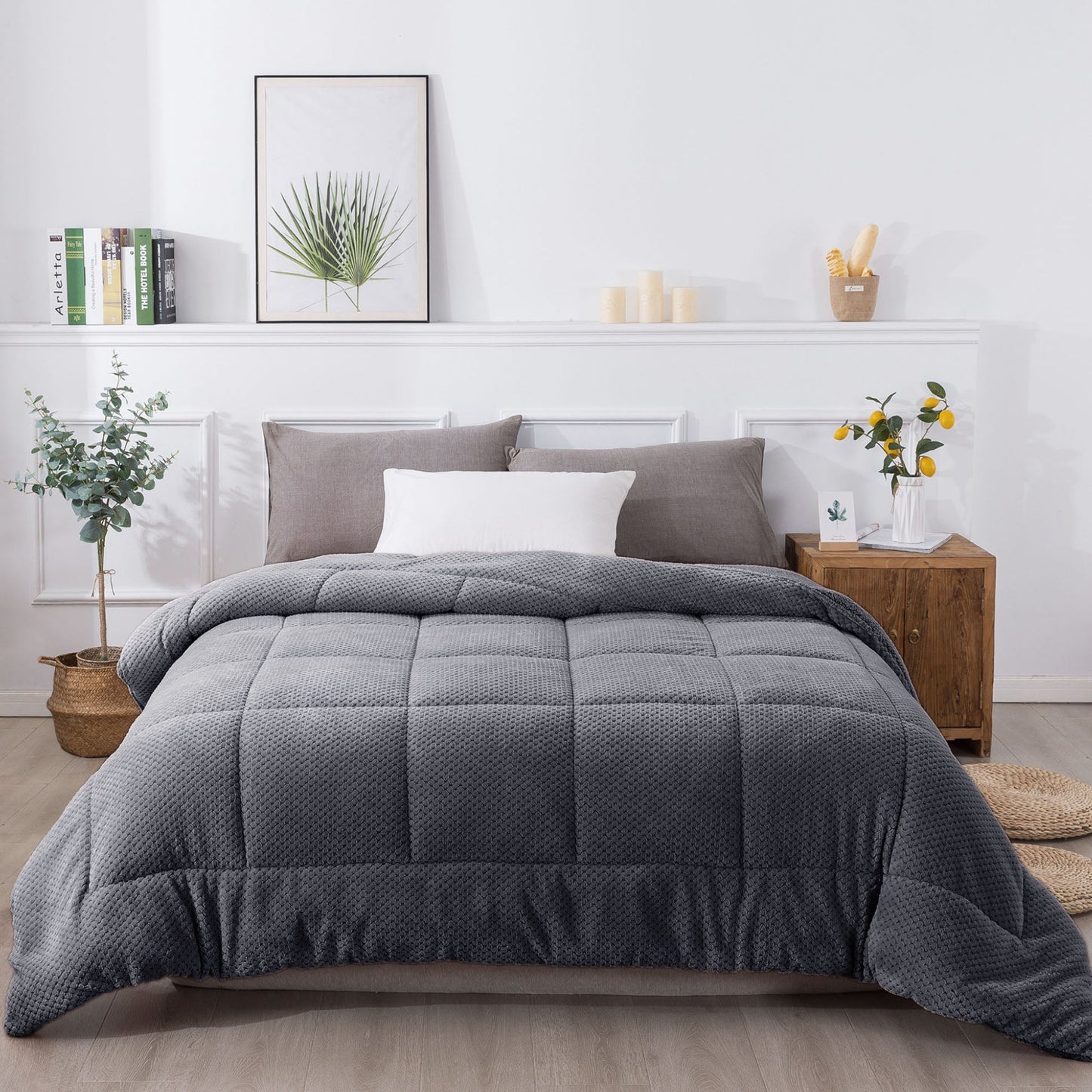 Kasentex Reversible All-Season Plush Comforter Set Twin/Queen/King - Warm Plush Bedding for Winter