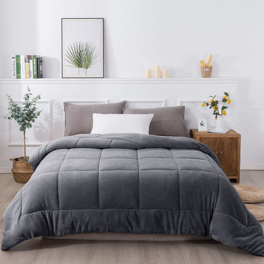 Kasentex Reversible All-Season Plush Comforter Set Twin/Queen/King - Warm Plush Bedding for Winter