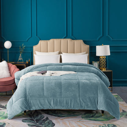 Kasentex Reversible All-Season Plush Comforter Set Twin/Queen/King - Warm Plush Bedding for Winter