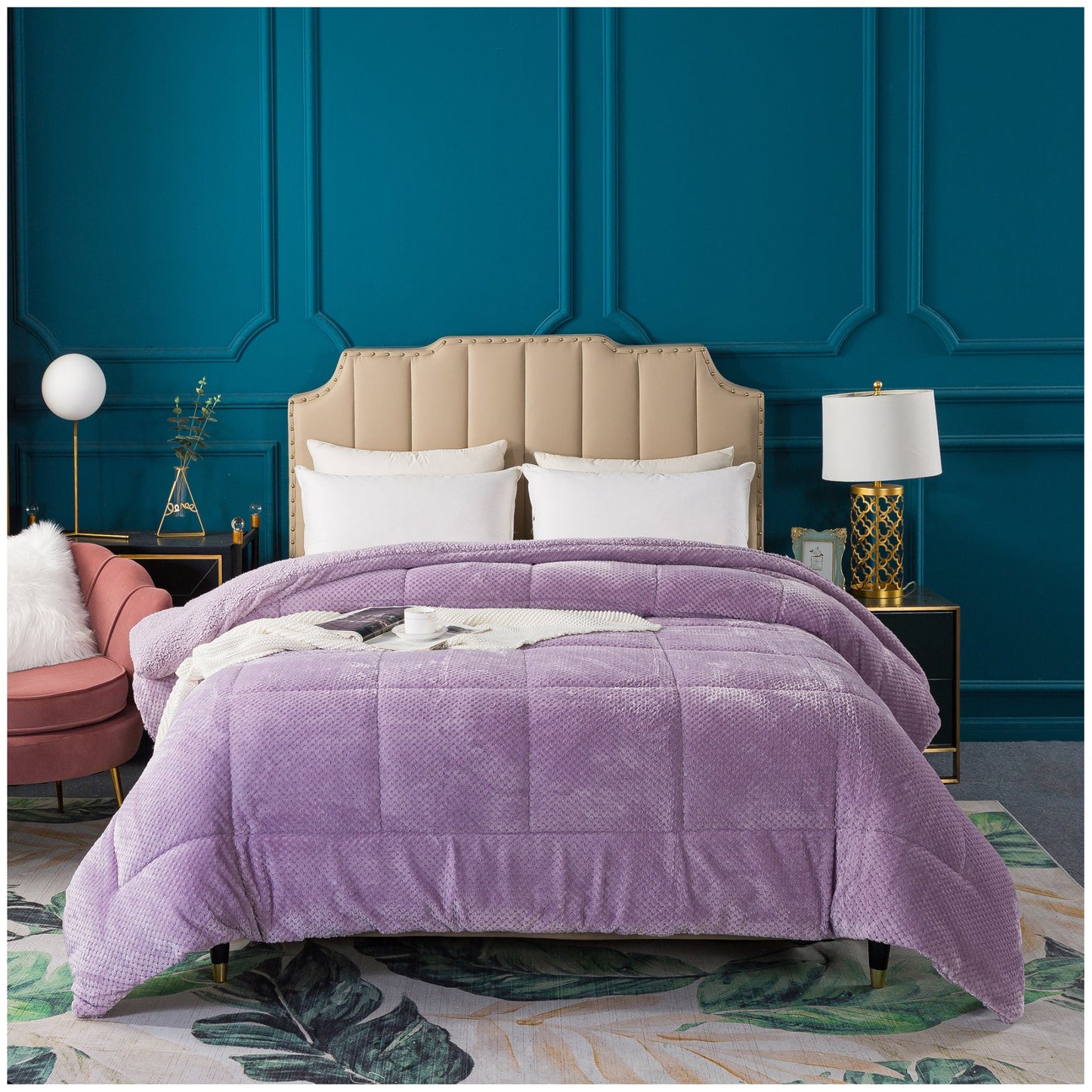 Kasentex Reversible All-Season Plush Comforter Set Twin/Queen/King - Warm Plush Bedding for Winter