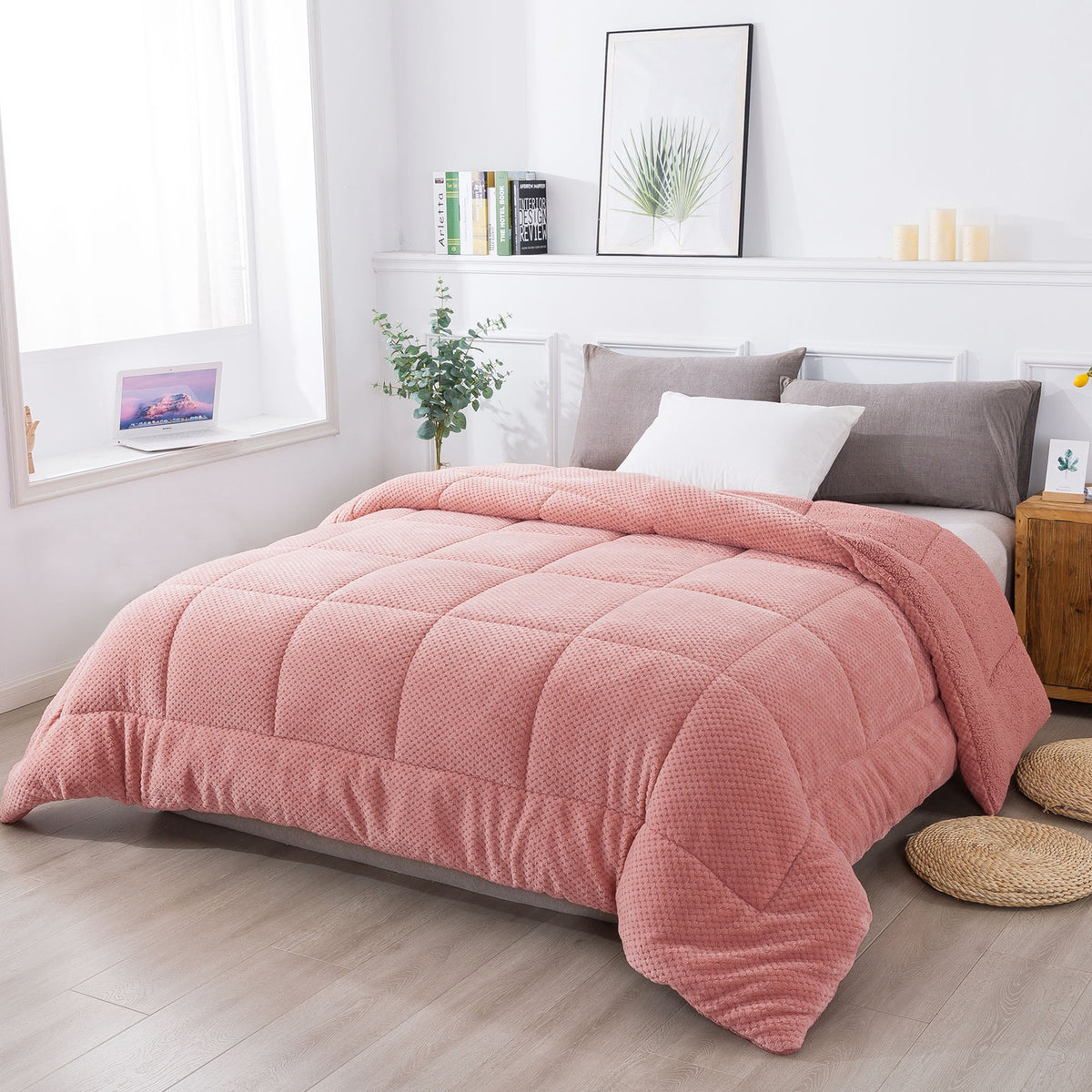 Kasentex Reversible All-Season Plush Comforter Set Twin/Queen/King - Warm Plush Bedding for Winter