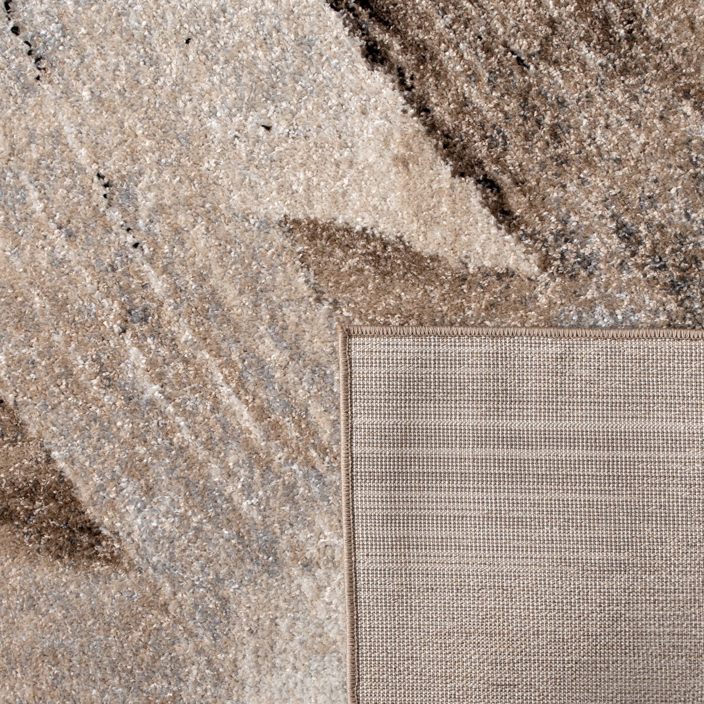 Designer Rug Mona with Artful Brushstroke Effect in Cream Brown Black