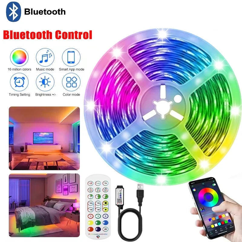 Bluetooth LED Lights Strip 5050 Smart APP Remote Control Flexible Diode Lamp RGB Tape Backlights Game Room Christmas Decoration