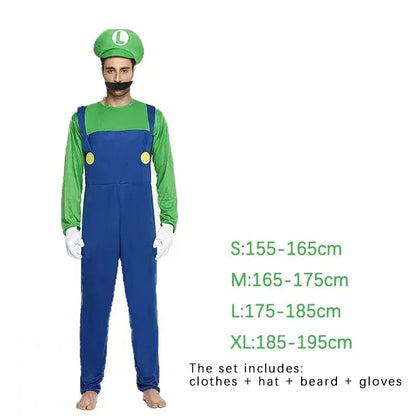 Super Luigi Costume Adult Cosplay Jumpsuit Dress Set