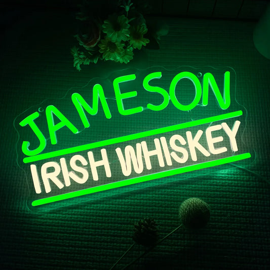 Jameson Irish Whiskey Brand Logo Neon Sign Light for Home Bar Pub Man Cave Wall Decor LED Neon Light  Gift for Whiskey Lovers