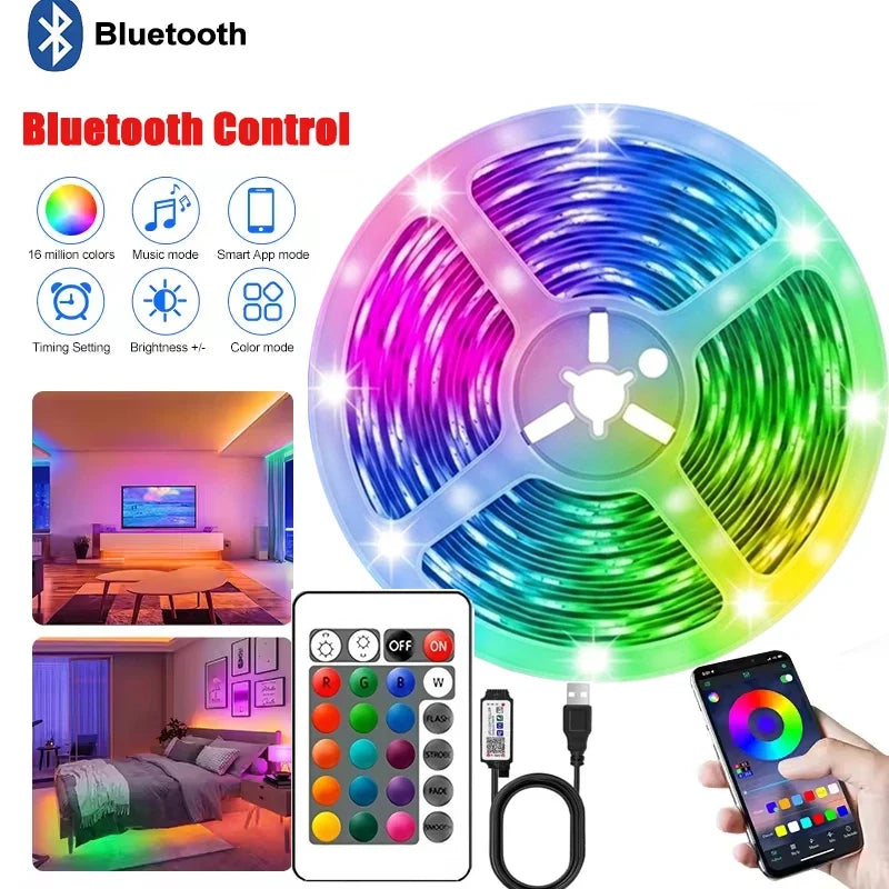 Bluetooth LED Lights Strip 5050 Smart APP Remote Control Flexible Diode Lamp RGB Tape Backlights Game Room Christmas Decoration