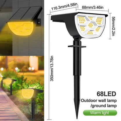 72/68 LED Solar Landscape Lights Outdoor IP65 Waterproof Solar Light with 3 Modes Solar Garden Spotlight for Yard Lawn Walkway