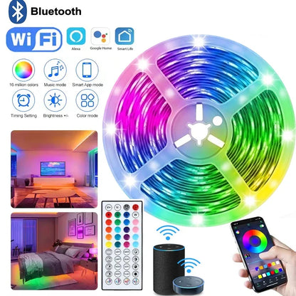 Bluetooth LED Lights Strip 5050 Smart APP Remote Control Flexible Diode Lamp RGB Tape Backlights Game Room Christmas Decoration