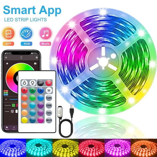 Bluetooth LED Lights Strip 5050 Smart APP Remote Control Flexible Diode Lamp RGB Tape Backlights Game Room Christmas Decoration