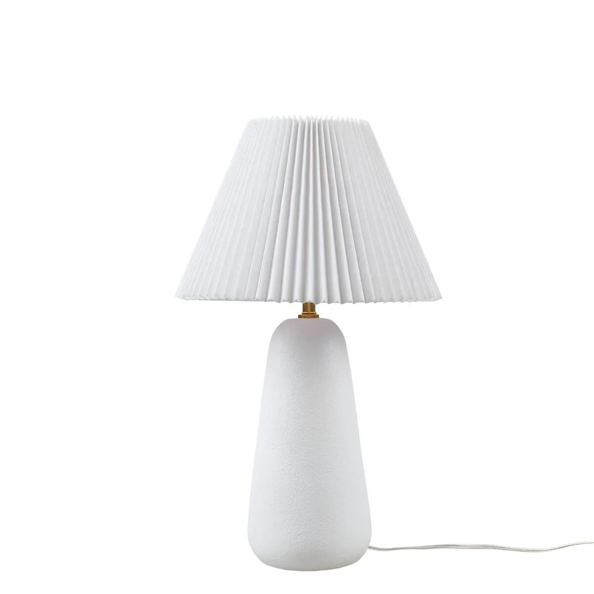 Ceramic Table Lamp – Textured Matte White Base, Fluted Fabric Shade & LED Bulb Included