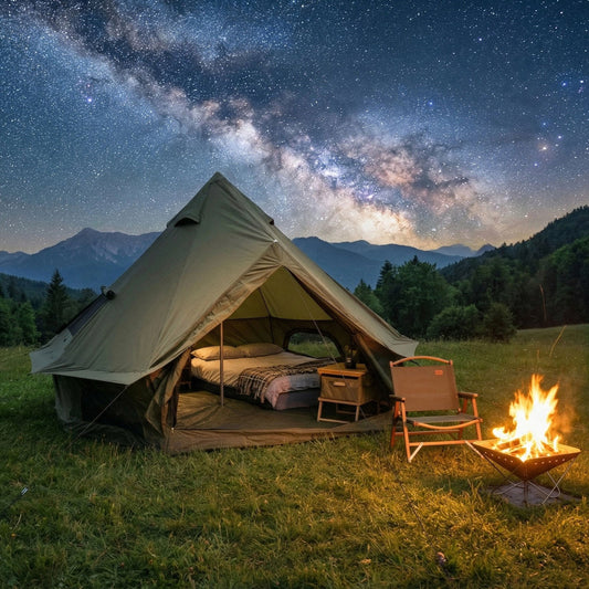 13.1FT 4-Season Bell Tent for 8 People | Glamping Yurt with Stove Jack, Roll-Up Walls & Mesh Ventilation — Green/Beige