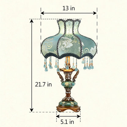 Victorian Floral Table Lamp – Lace Lampshade & Beaded Fringe, Antique Bedside Night Light