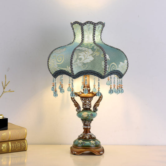 Victorian Floral Table Lamp – Lace Lampshade & Beaded Fringe, Antique Bedside Night Light