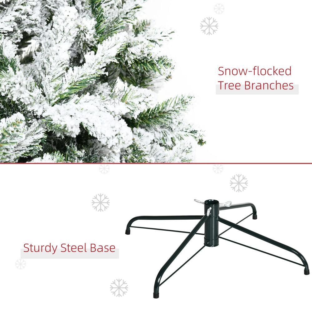 9 FT Snow Flocked Artificial Christmas Tree | Unlit Pine with Realistic Branches & Auto-Open Design — Green