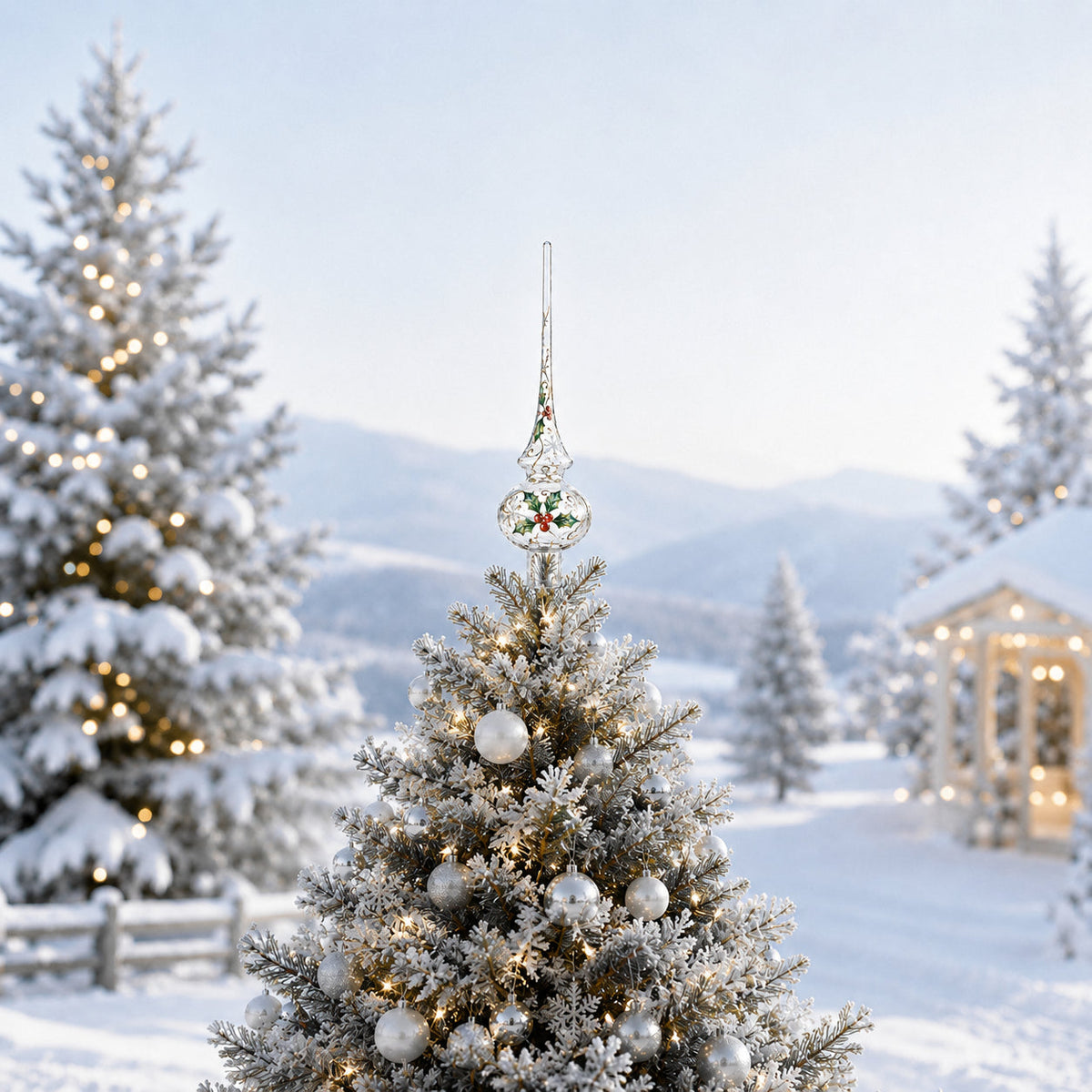 Clear Mouth-Blown Finial Glass Christmas Tree Topper 11 Inches