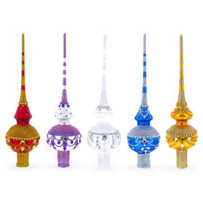 Clear Mouth-Blown Finial Glass Christmas Tree Topper 11 Inches