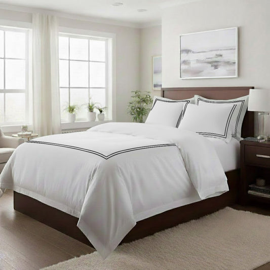 400TC Cotton Double Embroidery Sateen Solid Duvet Cover Set