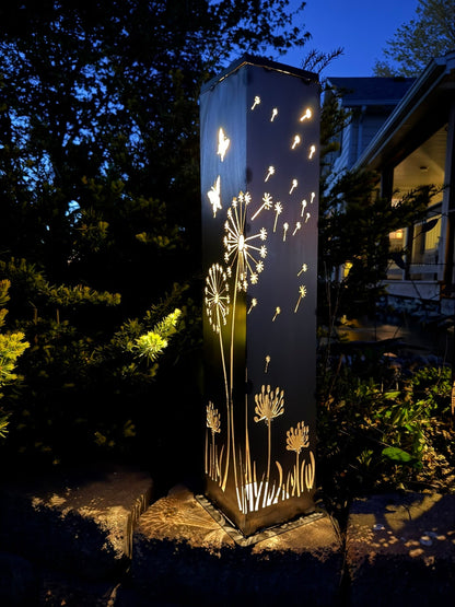 Blowing Dandelions Steel Luminary Pillar | Solar Light