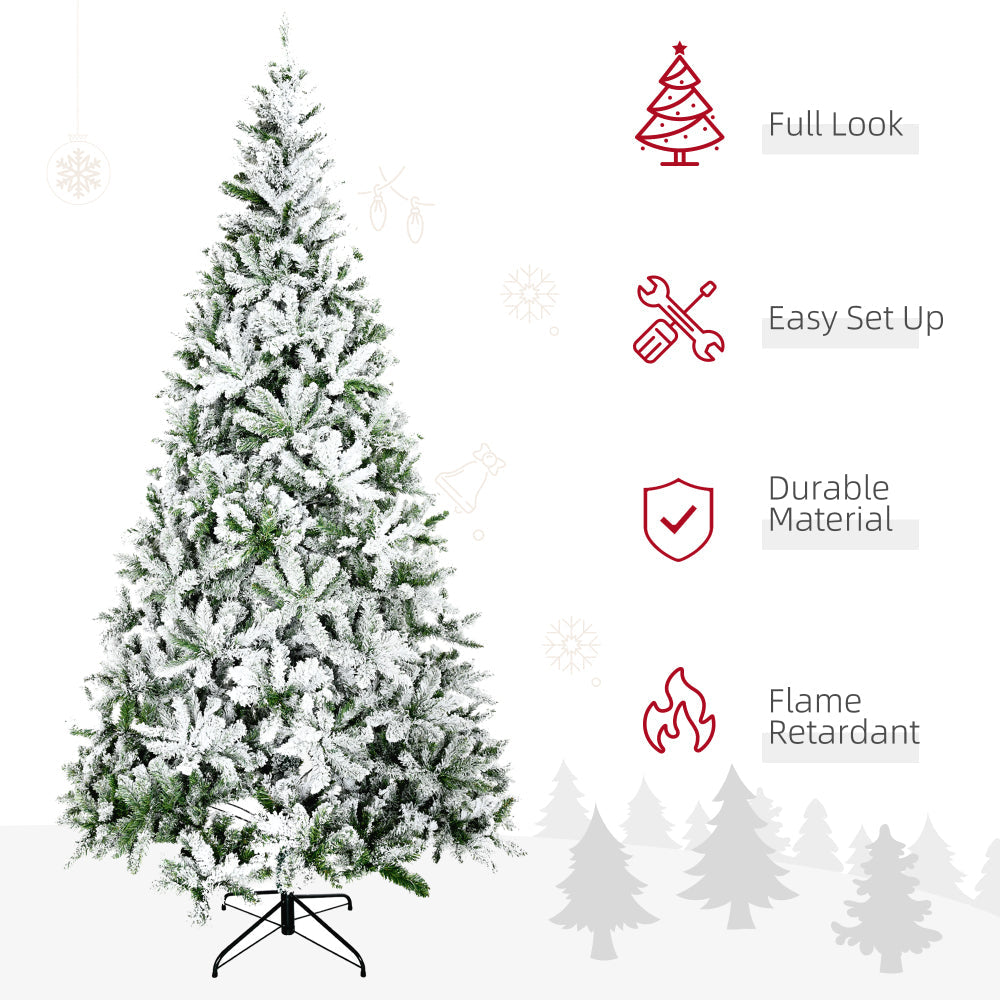 9 FT Snow Flocked Artificial Christmas Tree | Unlit Pine with Realistic Branches & Auto-Open Design — Green