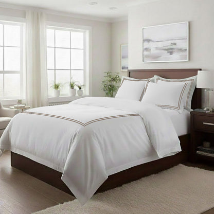 400TC Cotton Double Embroidery Sateen Solid Duvet Cover Set