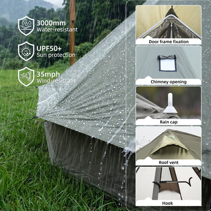 13.1FT 4-Season Bell Tent for 8 People | Glamping Yurt with Stove Jack, Roll-Up Walls & Mesh Ventilation — Green/Beige