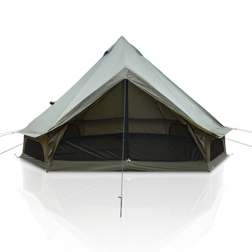 13.1FT 4-Season Bell Tent for 8 People | Glamping Yurt with Stove Jack, Roll-Up Walls & Mesh Ventilation — Green/Beige