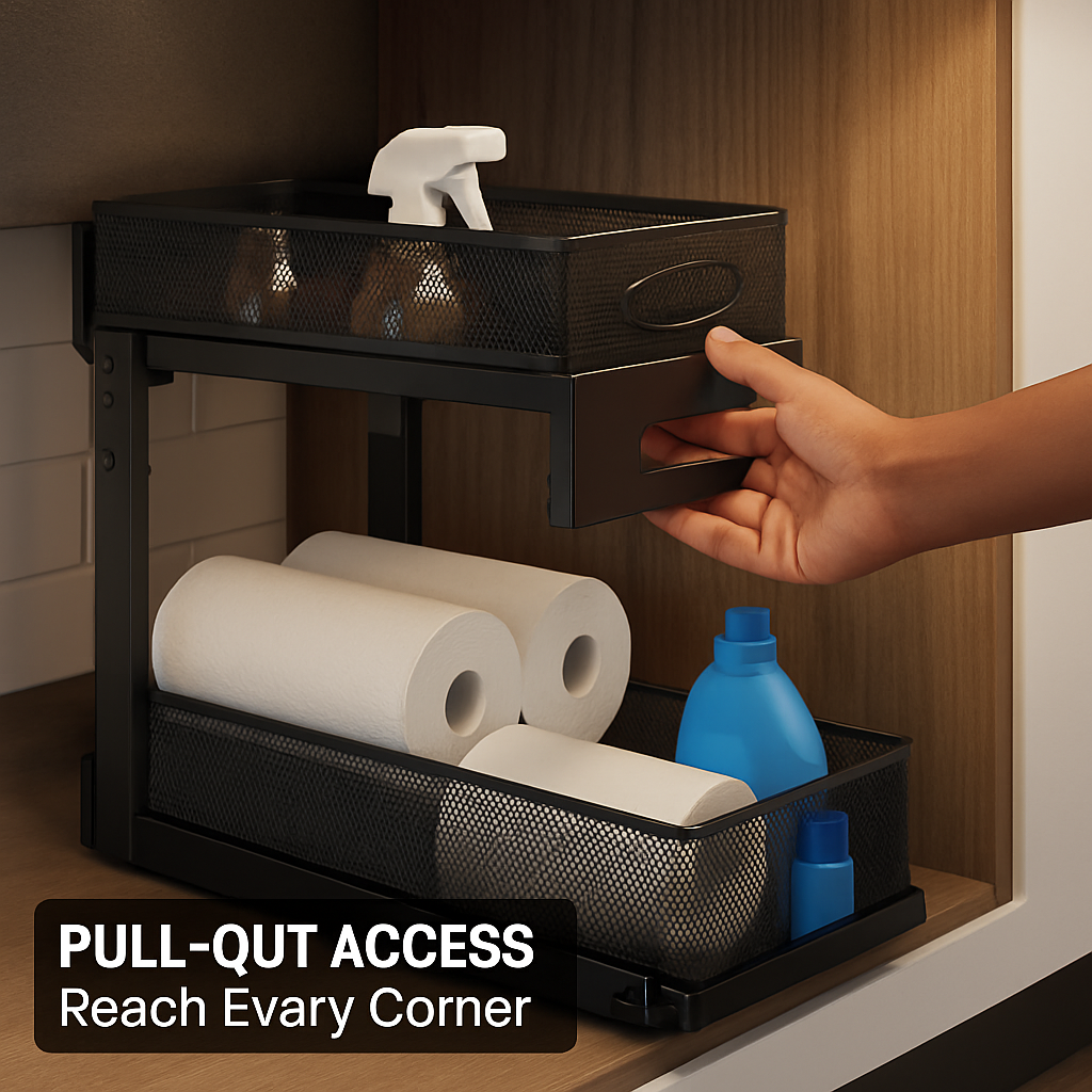 Under Sink Organizer - 2-Tier Pull-Out Baskets