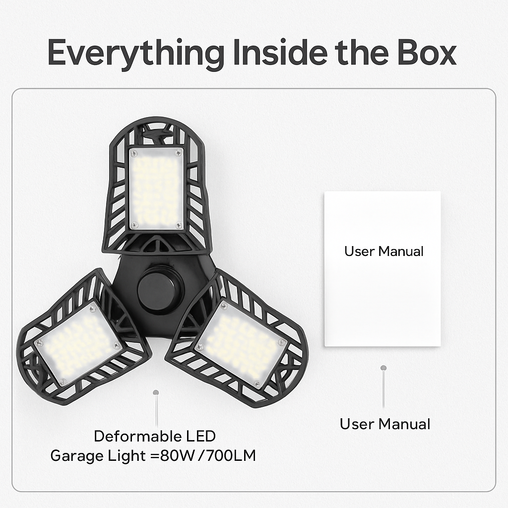 Deformable LED Garage Light with Adjustable Heads