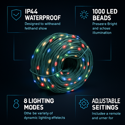 330FT 1000LED String Lights Outdoor Christmas Decoration Lights with Remote IP44 Waterproof 8 Lighting Modes 8 Brightness Timer Plug In Fairy Light Xm