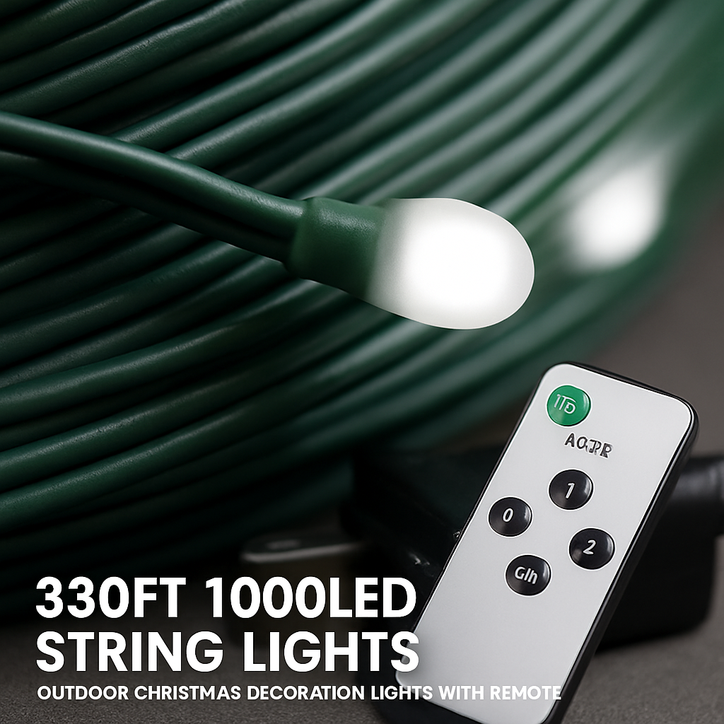 330FT 1000LED String Lights Outdoor Christmas Decoration Lights with Remote IP44 Waterproof 8 Lighting Modes 8 Brightness Timer Plug In Fairy Light Xm