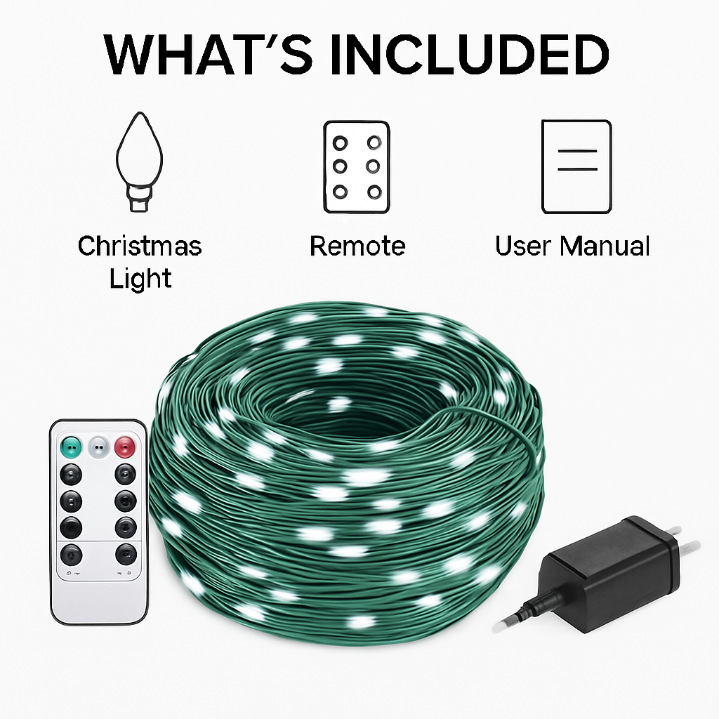 330FT 1000LED String Lights Outdoor Christmas Decoration Lights with Remote IP44 Waterproof 8 Lighting Modes 8 Brightness Timer Plug In Fairy Light Xm