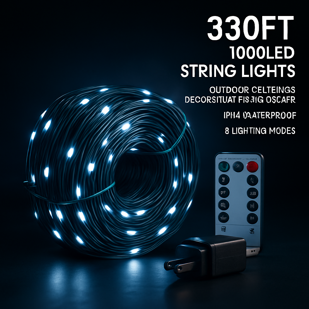 330FT 1000LED String Lights Outdoor Christmas Decoration Lights with Remote IP44 Waterproof 8 Lighting Modes 8 Brightness Timer Plug In Fairy Light Xm